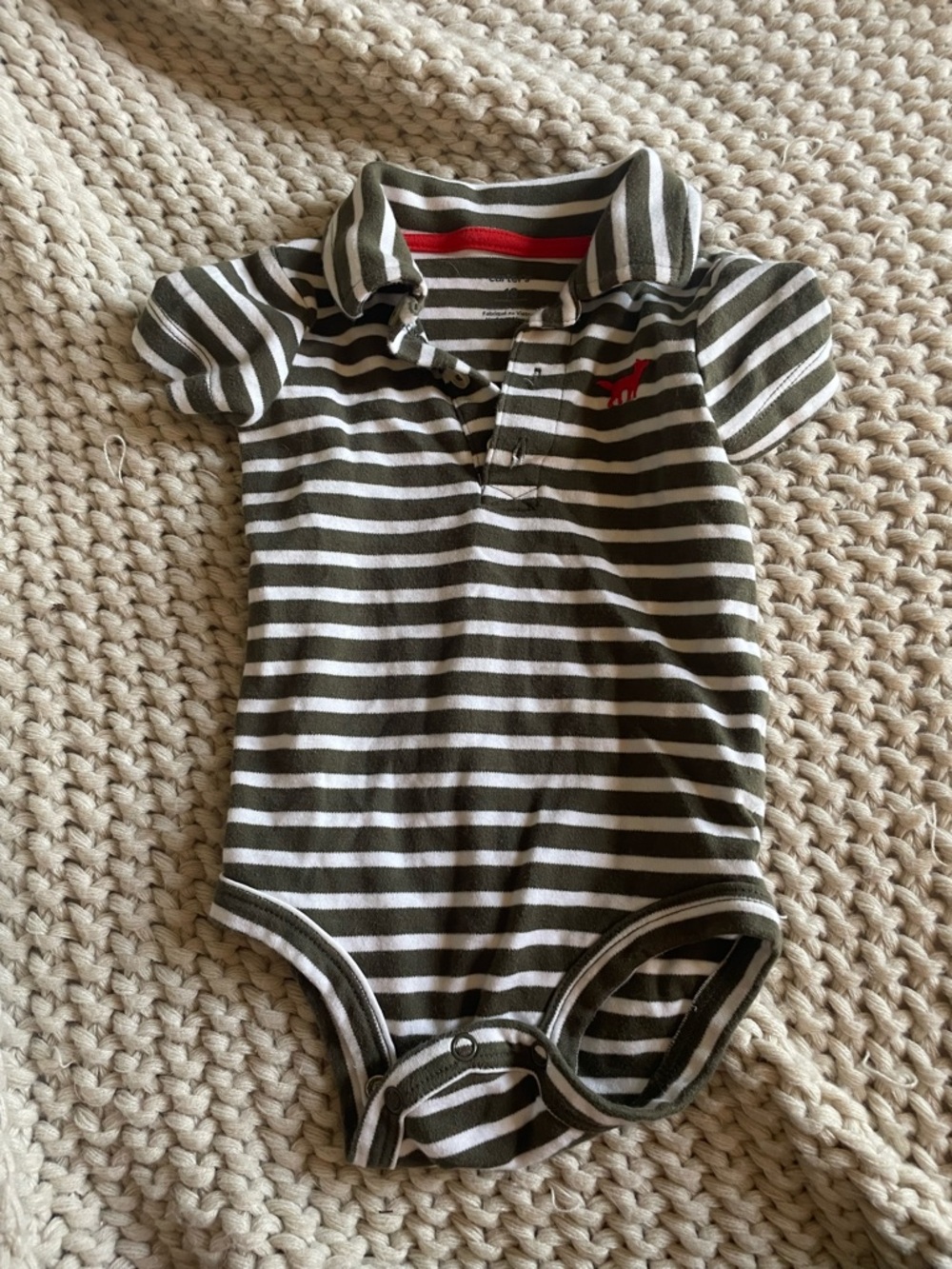 Striped Polo Onesie with Red fox Embroidery